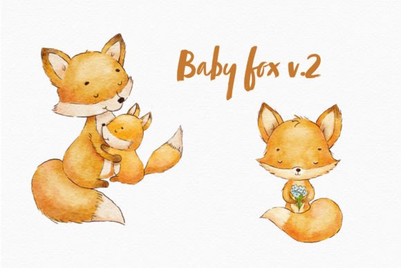 Download Cute Mom Fox Watercolor Clipart Baby Png - Premium Resources